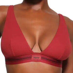 SKIMS Triangle Plunge Bralette Brick Red Sz Med Ribbed Stretch Lounge Comfort